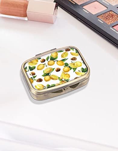 WIRESTER Rectangle Pill Box, 2 Compartment Retro Pill Case with Mirror, Medicine Tablet Vitamin Holder for Pocket Purse Travel - Lemon Leaf Walnuts