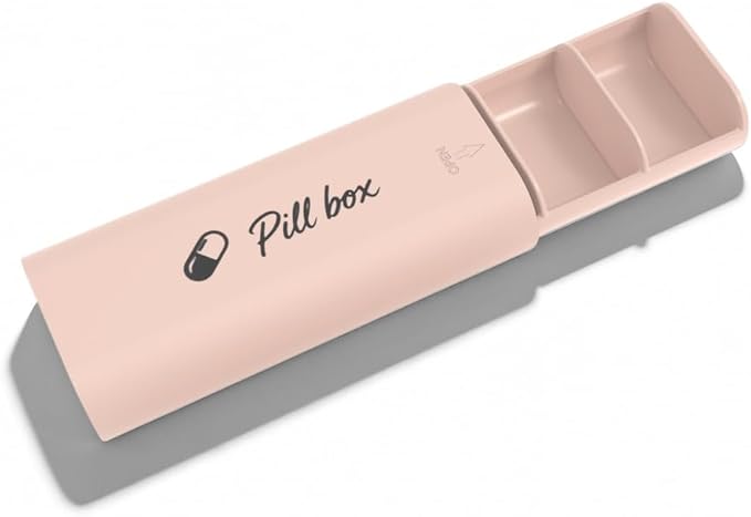 One-Handed Small Daily Pill Box for Purse & Pocket, 3 Compartments Portable Pill Case, Easy Press-to-Open Pill Case for Arthritic Hands, Ergonomic Single-Handed Vitamin Organizer (Pink)