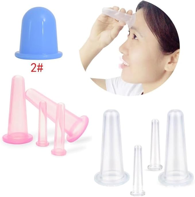 4 Pcs Face Cupping Set, Facial Cupping Set for Face and Eye Massage, Silicone Massage Vacuum Anti Aging Beauty Tool Facial Eye Care (2 Small + 2 Large) (Blue)