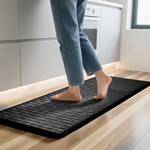 UKISS Kitchen Rugs ，Waterproof Kitchen Mats ，Cushioned Anti Fatigue Kitchen Mat for Floor, Non-Slip Comfort Foam Standing Mat for Kitchen, Floor Home, Office, Sink, Laundry (Black, 17.3"x39")