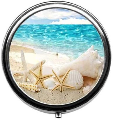 Beautiful Beach Seascape Pattern Cute Pill Box/Pill case-Round Pill Box/case- Three-Compartment Pill Box/Pill case …