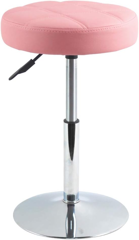FURWOO Adjustable Pink Short Round Shop Stool, Padded Spa Stool, Ideal for Salon, Manicure, Small