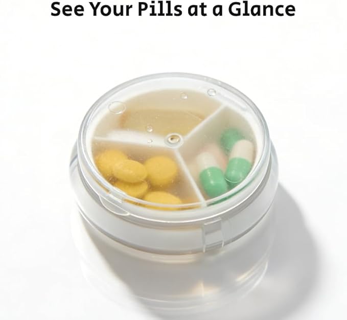 3 Compartments Daily Pill Organizer, Small Pill Box, Travel Pill Case, Pill Container for Purse & Pocket, Compact Medicine Organizer