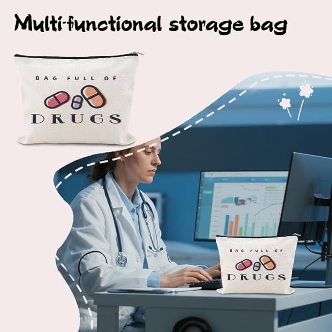 Funny Medicine Travel Bag Pill Pouches for Women Patients Medication Organizer Storage Bag Pharmacist Nurse Doctor Med Pouch Practitioner Dental Assistant Gifts Makeup Cosmetic Bags Med Toiletry Pouch