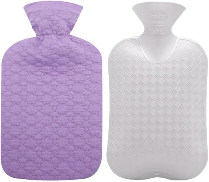 Fashy Hot Water Bottle with Quilted Cotton Purple Cover (2L, 67oz) – Made in Germany