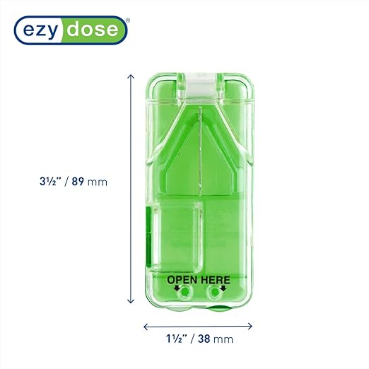 EZY DOSE Pill Cutter and Splitter with Dispenser, Daily Usage, Safely Cut Pills, Vitamins, Tablets in Half or Quarters, Accurate and Easy Cutting, Stainless Steel Blade, Travel Sized, Green, BPA Free