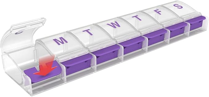 EZY DOSE Weekly (7-Day) Pill Organizer, Vitamin and Medicine Box, Large Push Button Compartments, Clear Lids (Pack of 2)