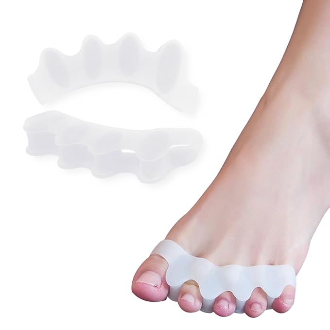 Toe Separators/Toe Spacers for Men and Women - Bunion Corrector & Hammer Toe Straightener for Overlapping Toes, Silicone Gel Pain Relief for Pedicure & Daily Care (White)