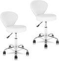 Leather Rolling Salon Stool with Back Support and Wheels Adjustable Height Swivel Spa Stools for Office Massage Facial Medical Drafting Tattoo Beauty Barber Lab Doctor Tattoo, White, 2 Pack