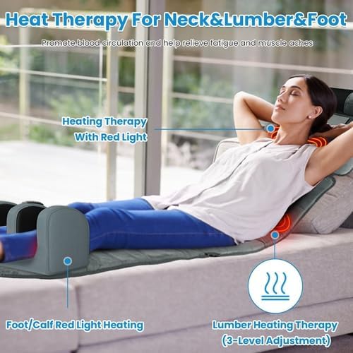 Full Body Massage Mat with Heat Massage Heating Pad Electric Vibration Massage Pad Cushion Massage Mattress Heated Chair Pad with Timer Anti-Slip Bottom Earplugs for Back Neck Foot Kneading