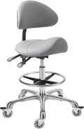 Saddle Stool Chair with Backrest and Footrest- Ergonomic Rolling Saddle Stools Hydraulic Swivel Adjustable Stool Esthetician Chair for Massage Beauty Salon Tattoo Dentist Clinic Home Office (Grey)