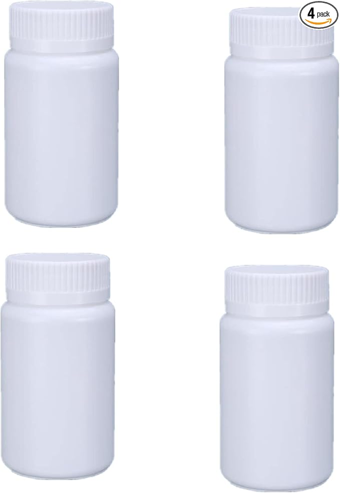 4PCS Empty Medicine Pill Bottle White Plastic Vials with Screw Cap Liquid Solid Powder Capsules Case Pill Tablet Holder Box Storage Container Reagent Bottle Travel Jar Pot (100ML)