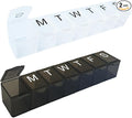 2 Pack Weekly (7-Day) Pill Organizer, 7 Days Pill Case Travel Daily Pill Box Portable Medicine Organizer and Planner with Compartment for Vitamins, Fish Oil, Supplements and Medication(Black&White)