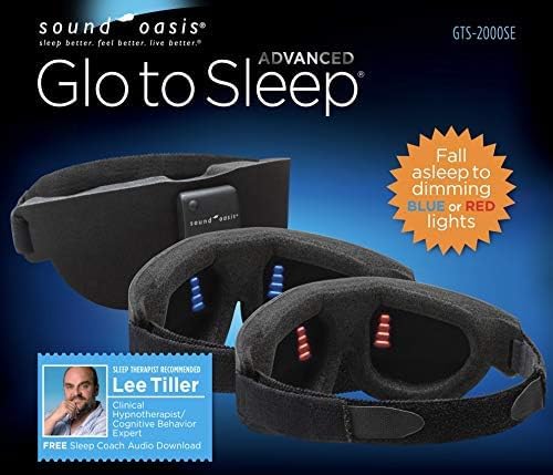 Sound Oasis Deluxe Glo to Sleep Natural Sleep Eye Mask, Deep Sleep, Block Out All Light, Comfort Eye Shade, Blue Glo Points Slow Brainwaves, Adjustable Brightness & Auto Dim to Relax & Sleep, Black.