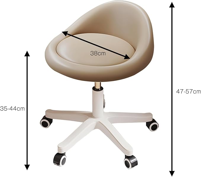 Rolling Stool Chair with Backrest, Round PU Leather Adjustable Height Hydraulic Swivel Rolling Stool for Spa Salon Tattoo Massage Doctor Dental Medical Office Khaki Set of 2