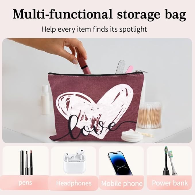 Anniversary Travel Makeup Bag Pouch Valentines Day Gifts for Womens Her Ladies Love Cosmetic Case Bag Heart Toiletry Bags Pouch Romantic Gf Graduation Gifts for Girlfriend Fiancee Wife Birthday Gift