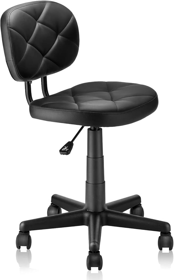 Leather Rolling Stools with Back Support and Wheels Adjustable Height Leather Swivel Salon Stool Chair for Office Massage Facial Medical Drafting Beauty Barber Lab Doctor Tattoo, Black