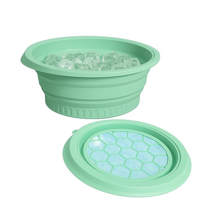 Face Bowl for Ice with Built-in Ice Tray – Collapsible Silicone Facial Ice Bath Bowl for Cold Plunge Therapy Skin Tightening Acne Relief – Portable Spa Tool for Home Green