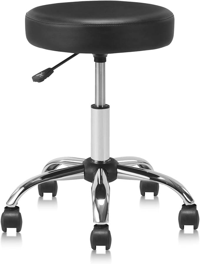 Round Rolling Stool with Wheels Adjustable Height Swivel Multi-Purpose Heavy Duty Wide Seat Drafting Stool for Office Laboratory Salon Massage Spa Medical Doctor Clinic Tattoo Beauty Nail