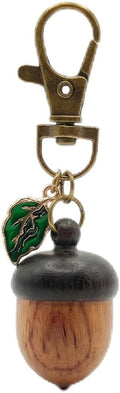 NIIIYTYB Cute Acorn Keychain Container Mini Pill Holder Charm for Bag Small Portable Brown Key Chain Charm Funny Leaf Decor Keychain for Purse and Accessories Small Bag Charms