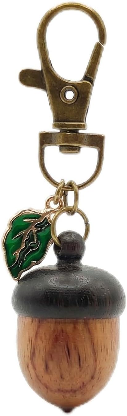 NIIIYTYB Cute Acorn Keychain Container Mini Pill Holder Charm for Bag Small Portable Brown Key Chain Charm Funny Leaf Decor Keychain for Purse and Accessories Small Bag Charms