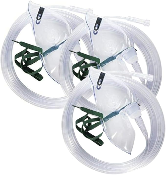 3 x Oxygen Masks Medium Concentration Adult with 7' Tube Tubing