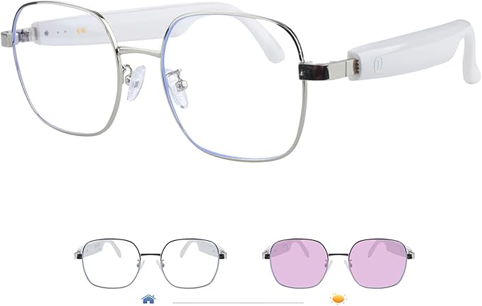 Smart Glasses, Blue Light Blocking Glasses for Men and Women, Photochromic Sunglasses, Built-in Mic & Speakers, Hands-Free Calling, Bluetooth Audio Glasses for Work/Travel, Voice Control