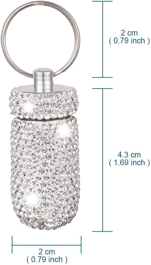 XhuangTech Waterproof Keychain Pill Box Bling Round Medicine Organizer Holder Container Aluminum Portable Mini Bottle Storage Case for Outdoor Travel Camping Purse Pocket (White)
