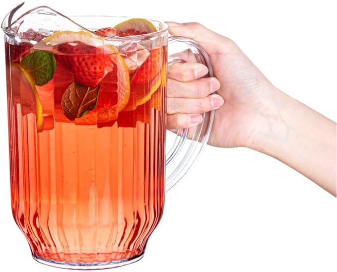 Restaurantware 60 Ounce Beer Pitcher - 1 Count - Chef 101 Durable Restaurant Pitcher - Hard Plastic, Serve Soda, Lemonade, Juice, Or Sangria, Clear Plastic Water Glass, For Bars, Parties, Or Homes,