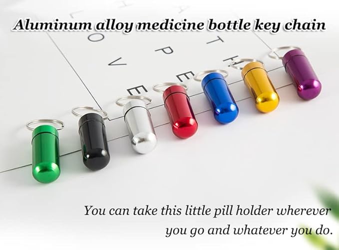 AKOAK 2 Pcs Colorful Round Aluminum Alloy Pill Bottle, Emergency Jar, Waterproof Outdoor Travel Portable Pill Bottle Key Chain (Purple)