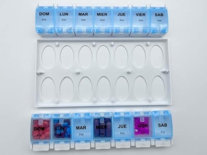 Healthaccessories Spanish pill box 7 day weekly two times per day AM PM (Large) Spanish pill box organizer (Blue)