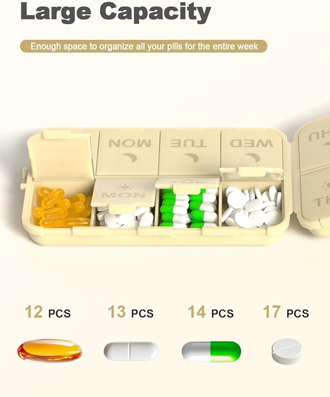 Pill Organizer Medicine Organizer Travel Essentials - Travel Pill Case with Labels, Large Daily Medicine Dispenser