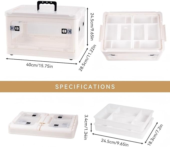 30qt Medicine Organizer Storage Box with 4-Side Opening Doors, 2 Tier Foldable Medication Organizer Empty, White Medicine Container Case Stackable First Aid Box for Home Medical Supply Storage