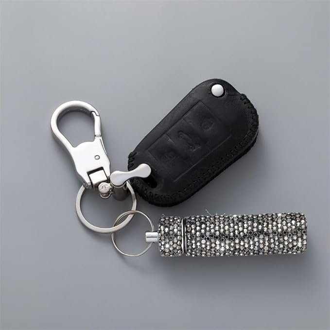 Bling Rhinestone Pill Case Portable Waterproof Pocket Pill Holder Bottle Storage with Keychain for Travel, Outdoor, Camping (bright black)