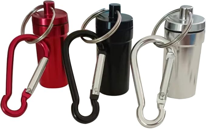 Aluminum Keychain Pill Box with Carabinieri，Air Tight Metal Pill Container，Waterproof Pill Organizers for Outdoor Camping，Travel