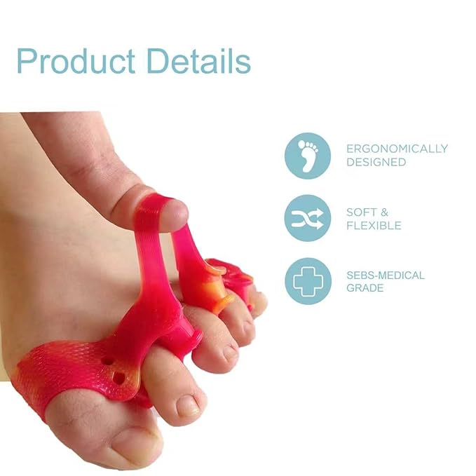 Weiuah 4-Pack Toe Separators & Toe Spacers -Bunion Corrector, Overlapping Toes corrector, Hammer Toe, Relieves Foot Pain, Restores Natural Toe Alignment Unisex,Regular Size (Yellow & Red)