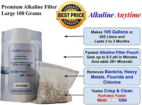 Alkaline Anytime pH On the Go Water Filter Pouch-9.5pH, Portable Filtration-Extra Large Capacity-105 Gallons-for Pitcher, WaterBottle, WaterJug, Water Container, Water Filter Pitcher (1)