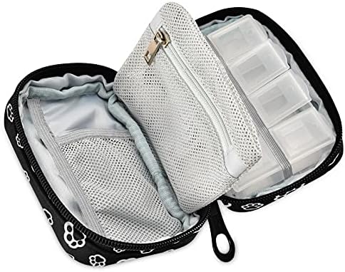 Pill Case Dog Paw Print Animal Foot Portable Medicine Organizer Box Bag Compartment Vitamin Supplement Holder Dispenser for Travel, 8 Compartments