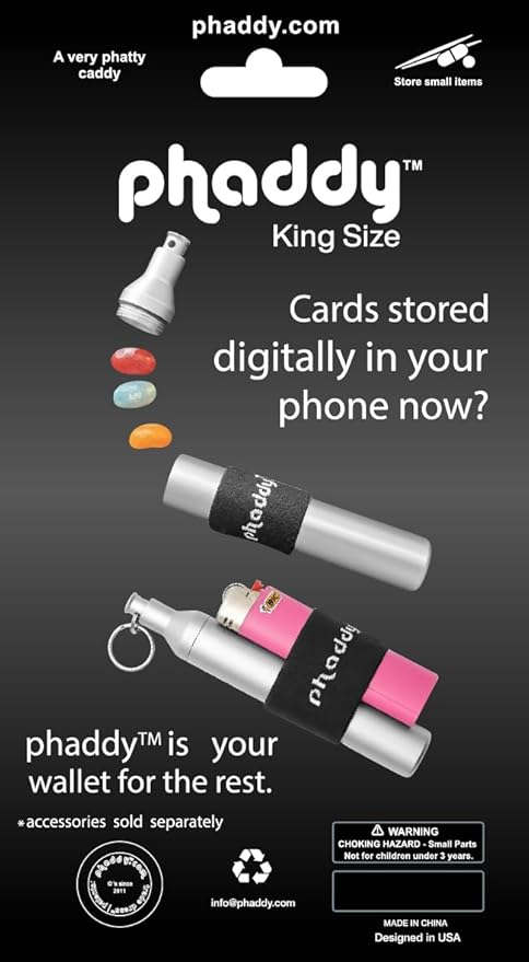 phaddy Keychain Pill Holder – Waterproof Airtight EDC Capsule Container, Aluminum Pill Box with Modular Band for Keys, Travel, Emergency Cash, Vitamins & Essentials (Silver, King Size)