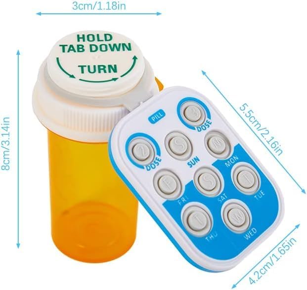 Blue Pill Popper Medication Tracker Organic Silicon Pill Popper Medication Tracker Reminder Adult/The Child Daily Pill Reminder Small and Portable Memory Aid with Buttons with Bottle, Medication Aids