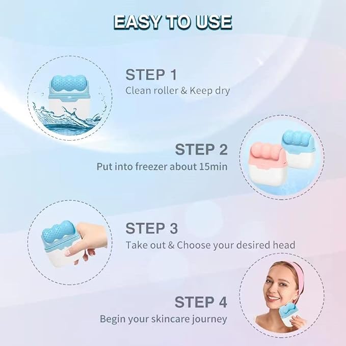 2-in-1 Ice Roller for Face Skin Care Tool Personal Skin Cooling Therapy Tools, Cold Facial Ice Massager for Eye Puffiness, Migraine, TMJ Pain Relief & Minor Injury (Pink)