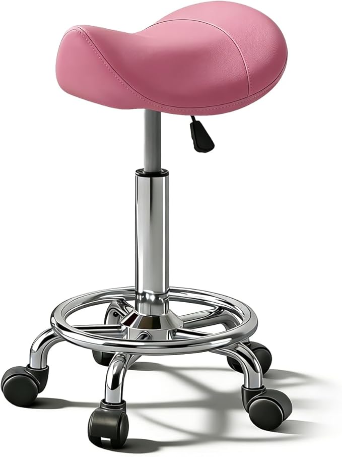 Saddle Stool with Ring Pedal, Adjustable Hydraulic Rolling Chair with Wheels for Medical, Massage, Salon, Spa, Kitchen, and Drafting Use