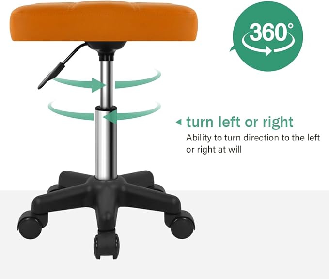 FURWOO Rectangle Rolling Stool with Wheels Height Adjustable Swivel Stool Chair for Spa Salon Massage Pale Brown