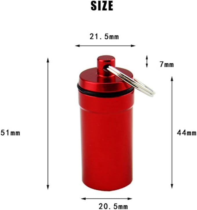 WESTONETEK Set of 6 Aluminum Metal Pill Box Case Organizer with Keychain - Outdoor Medicine Bottle Key Ring Small First Aid Drug Holder Pill Container