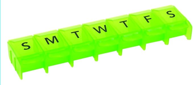 APEX 7-Day Push-to-Open Pill Organizer, 1x Per Day (Green)