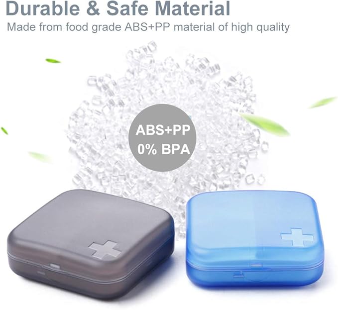 2 Pack Portable Travel Pill Organizer Case for Pocket or Purse Cute Small Daily Pill Box BPA Free Plastic Medicine Vitamin Holder Container (4 Compartments)