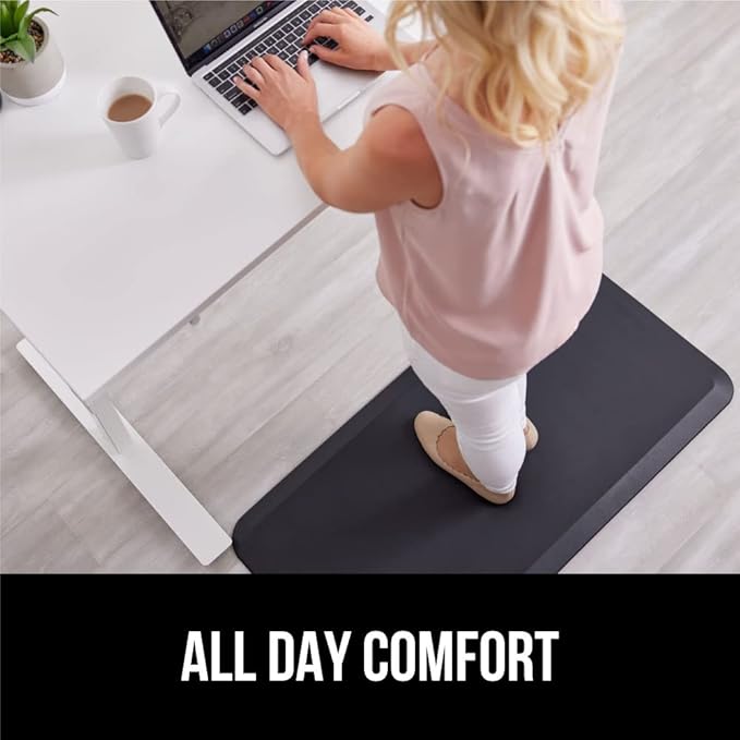 GORILLA GRIP Comfortable Cushioned Kitchen Mats for Floor, 39x20, Waterproof and Stain Resistant Soft Top, 3/4 Inch Thick Ergonomic Standing Desk Anti Fatigue Mat, Foam Supports Ankles and Feet, Black