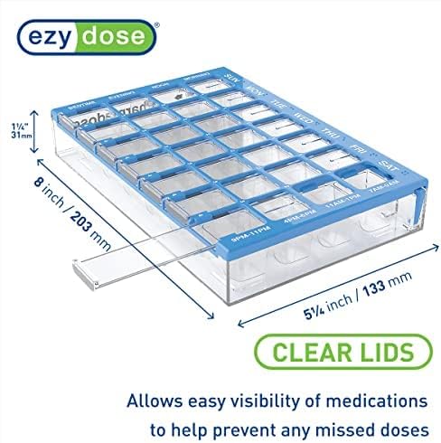 EZY DOSE 2 Pack Pharmadose 7-Day Pill, Medicine, Vitamin Organizer Box Case Weekly, 4 Times a Day, Medium Compartments Clear Lids (2 Pack - Random Colors)