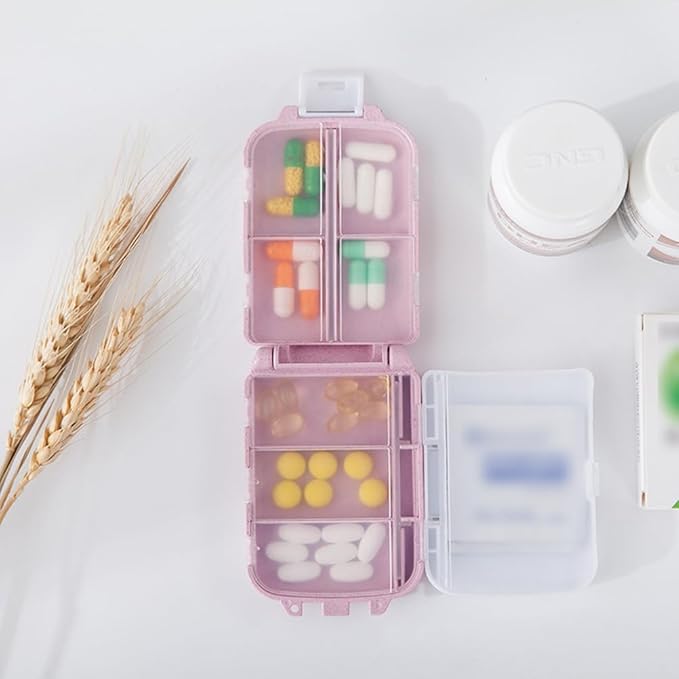 Cabilock 2pcs Daily Pill Box, 3-Layer Foldable Travel Pill Case with 8 Compartments, Portable Storage Organizer for Medications Vitamin Fish Oil Supplements, Pink