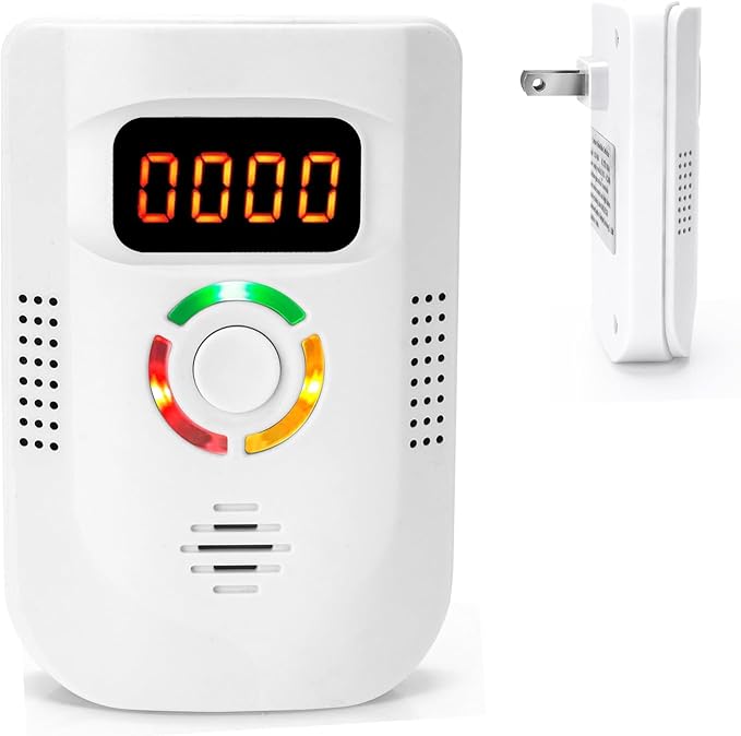 Carbon Monoxide Detectors Plug in Wall ，CO Detector 100-250V AC Power Operated，Portable Travel Carbon Monoxide Alarm with LCD Display Sound Light Warning for Home/Hotel/RV